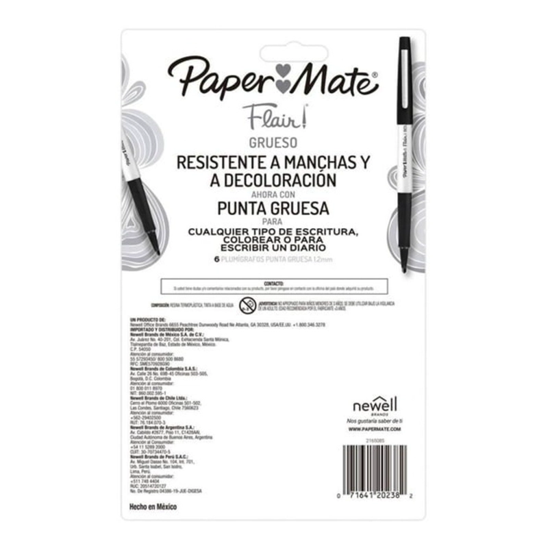 PACK 3 MARCADORES PAPER MATE FLAIR BOLD TIP X 6 PUNTA GRUESA - 3