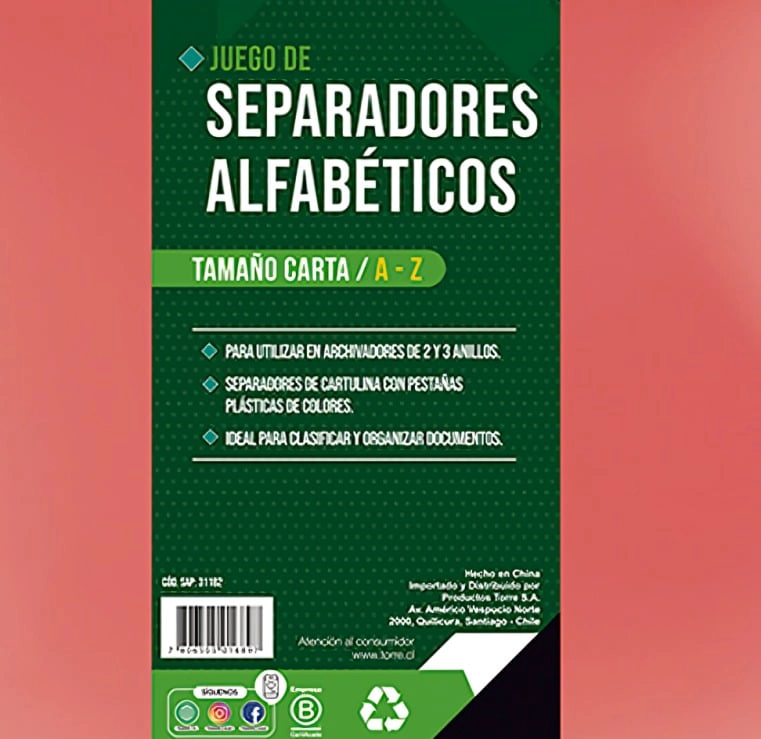 PACK 3 SEPARADOR CARTA CARTULINA A A Z – TORRE - 2