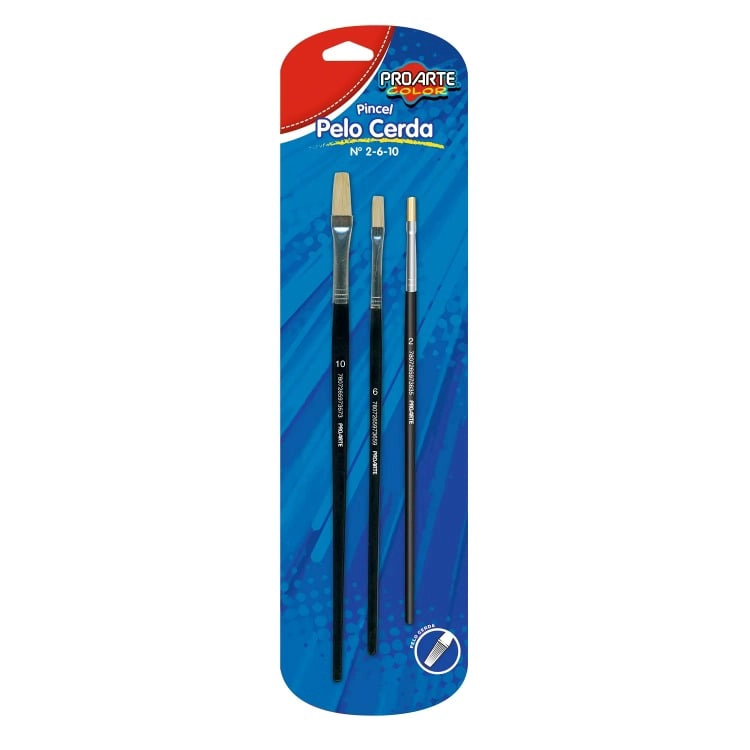 PACK 3 SET 3 PINCELES PELO CERDA PLANO N° 2-6-10 - 1