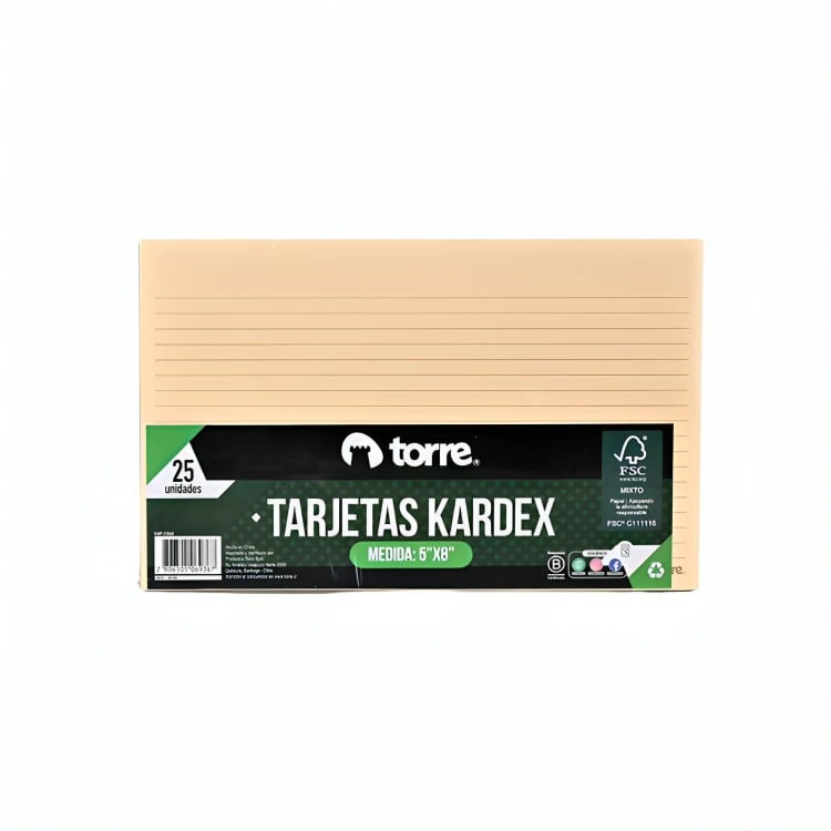 PACK 3 TARJETAS KARDEX 5″X8″CM. 25 UNID. – TORRE - 1