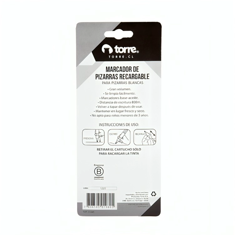 PACK 3 MARCADOR DE PIZARRA RECARGABLE / AZUL – TORRE - 3