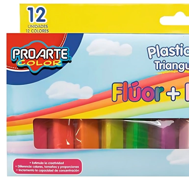 PACK 3 PLASTICINA PASTEL + FLUOR 12 COLORES TRIANGULAR – PROARTE - 1