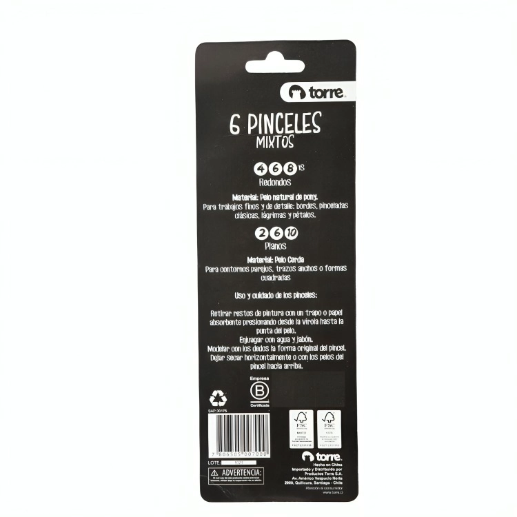 PACK 4 PINCELES REDONDOS N°2 N°6 N°10 BLISTER – TORRE - 2