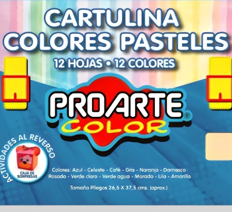 PACK 3 CARTULINA PINTADA COLORES PASTELES 12 COLORES – PROARTE - 1