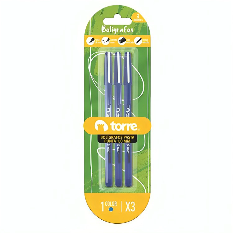 PACK 4 DE SET 3 BOLIGRAFOS / AZUL – TORRE - 1