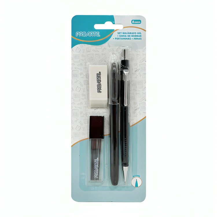 PACK 2 SET PORTAMINAS 0.7+BOLIG. GEL+GOMA+MINAS – PROARTE - 1