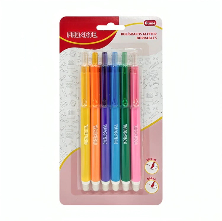 PACK 2 DE SET 6 BOLIGRAFOS GEL GLITTER BORRABLES – PROARTE - 2