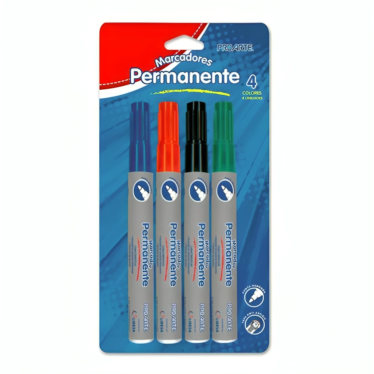 PACK 2 DE SET 4 PLUMONES PERMANENTE / NEGRO AZUL ROJO VERDE – PROARTE - 1