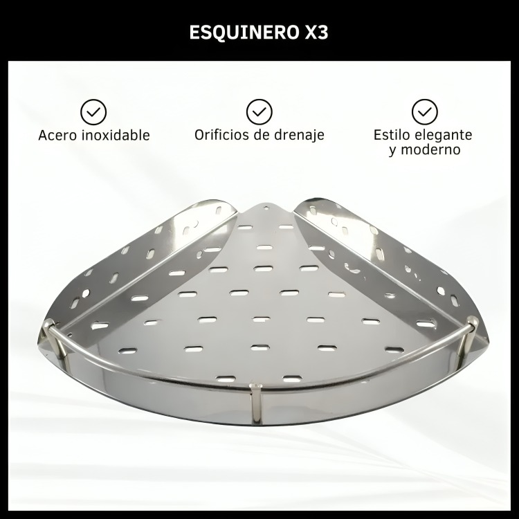 SET 4 ORGANIZADOR ESQUINERO DUCHA ACERO INOXIDABLE REPISA - 5