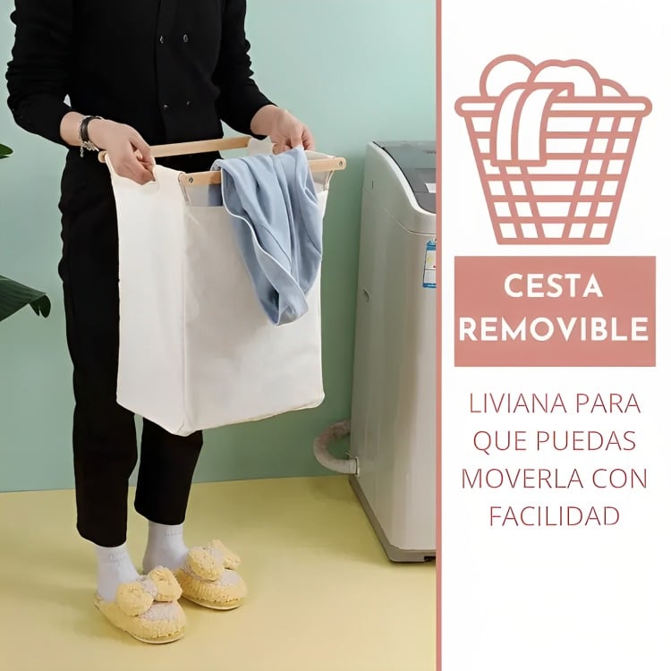 CESTA CANASTO DE ROPA SUCIA CON SOPORTE DE BAMBU - 1