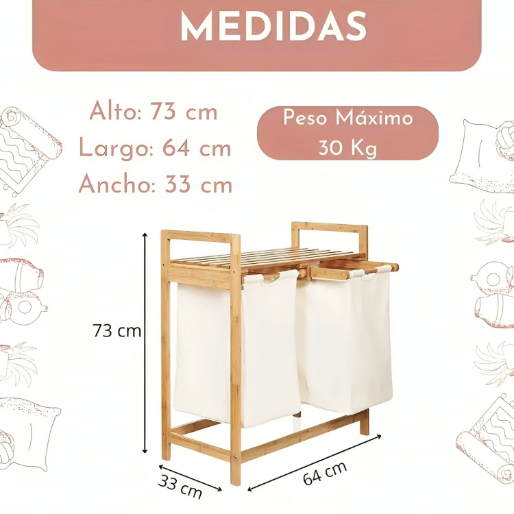 CESTA CANASTO DE ROPA SUCIA CON SOPORTE DE BAMBU - 2