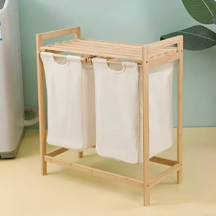 CESTA CANASTO DE ROPA SUCIA CON SOPORTE DE BAMBU - 3