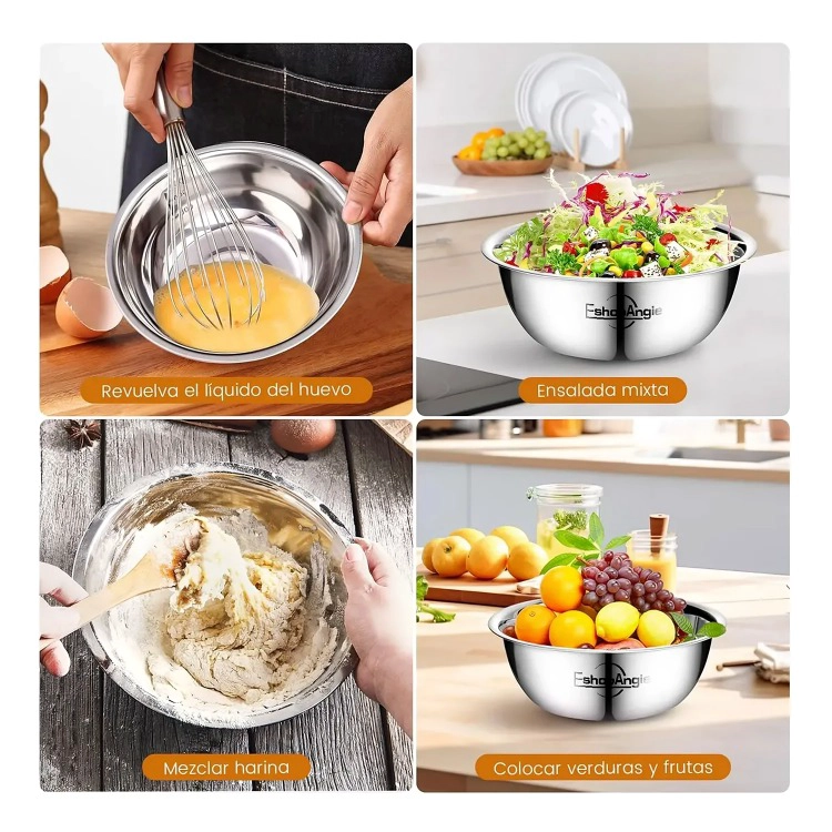PACK 5 BOWL POCILLO ACERO INOXIDABLE REPOSTERIA COCINA PLATEADO - 1