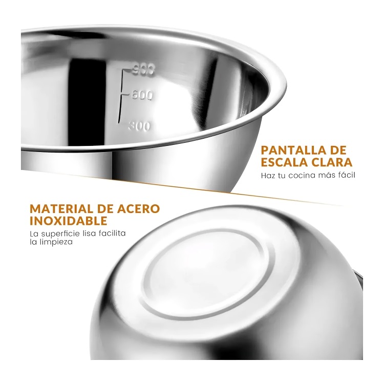 PACK 5 BOWL POCILLO ACERO INOXIDABLE REPOSTERIA COCINA PLATEADO - 3