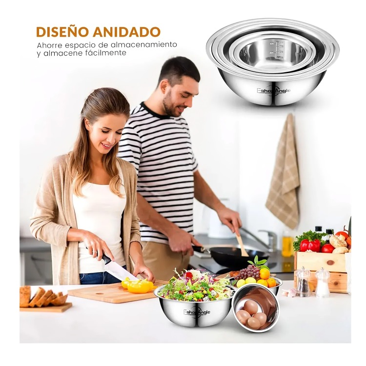 PACK 5 BOWL POCILLO ACERO INOXIDABLE REPOSTERIA COCINA PLATEADO - 4
