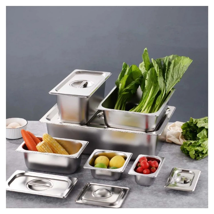PACK 6 DEPOSITO GASTRONOMICO ACERO 16 CM X 26.5 CM CON TAPA - 3