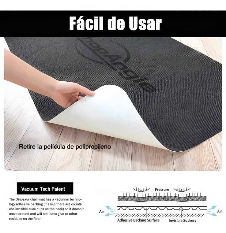 ALFOMBRILLA ANTIDESLIZANTE PARA SILLA DE OFICINA 120X90CM NEGRO - 2