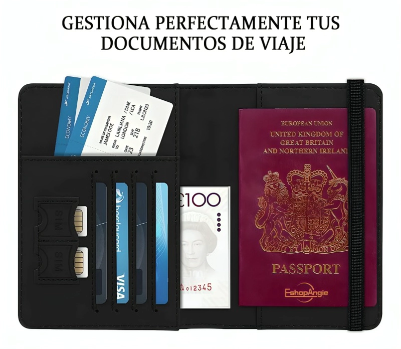 PORTA PASAPORTE DOCUMENTOS FUNDA PROTECTORA VIAJE CON RFID - 4