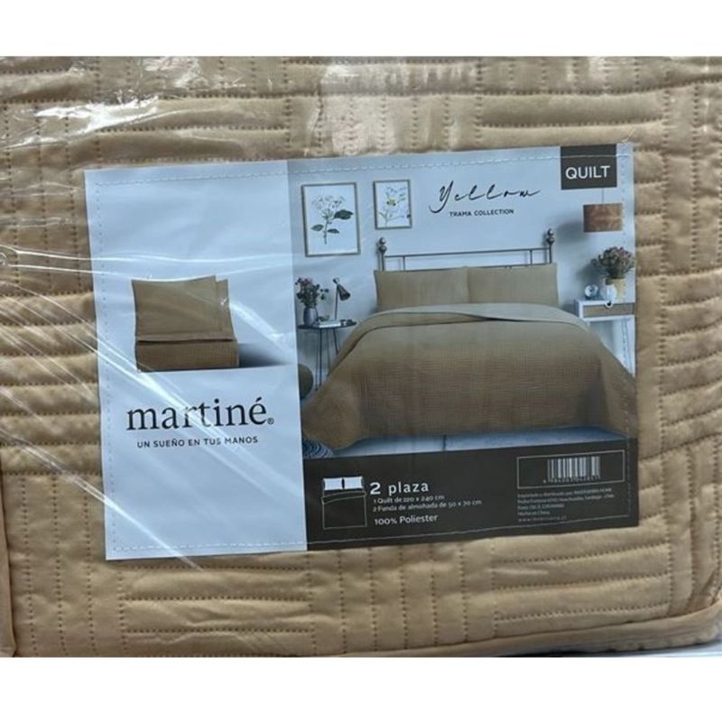 CUBRECAMA QUILT REVERSIBLE 2 PLAZAS COLOR AMARILLO TRAMA COLLECTION - 3