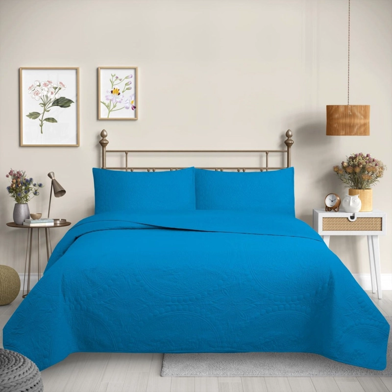 CUBRECAMA QUILT REVERSIBLE 1,5 PLAZAS TURQUESA - WONDER COLLECTION MARTINE - 1