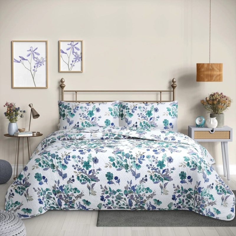 CUBRECAMA QUILT REVERSIBLE QUEEN 220 X 240 CM ESTAMPADO CALIPSO - FLOWERS COLLECTION MARTINE - 1
