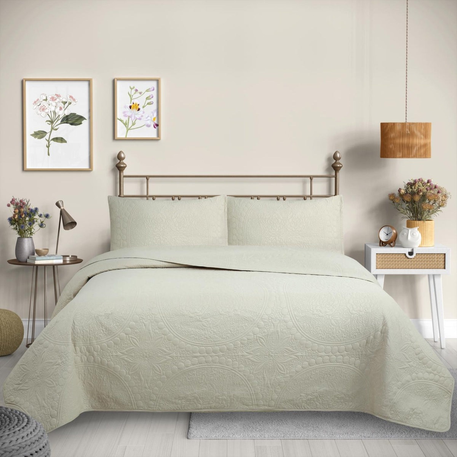 CUBRECAMA QUILT REVERSIBLE 1,5 PLAZAS BEIGE - WONDER COLLECTION MARTINE - 1