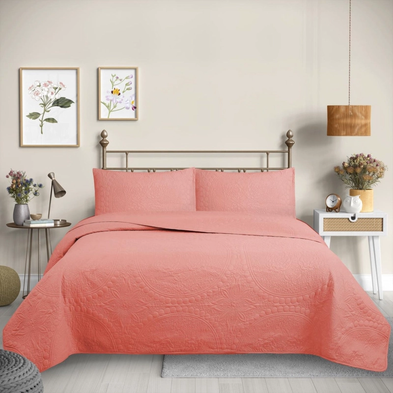 CUBRECAMA QUILT REVERSIBLE 1,5 PLAZAS CORAL - WONDER COLLECTION MARTINE - 2