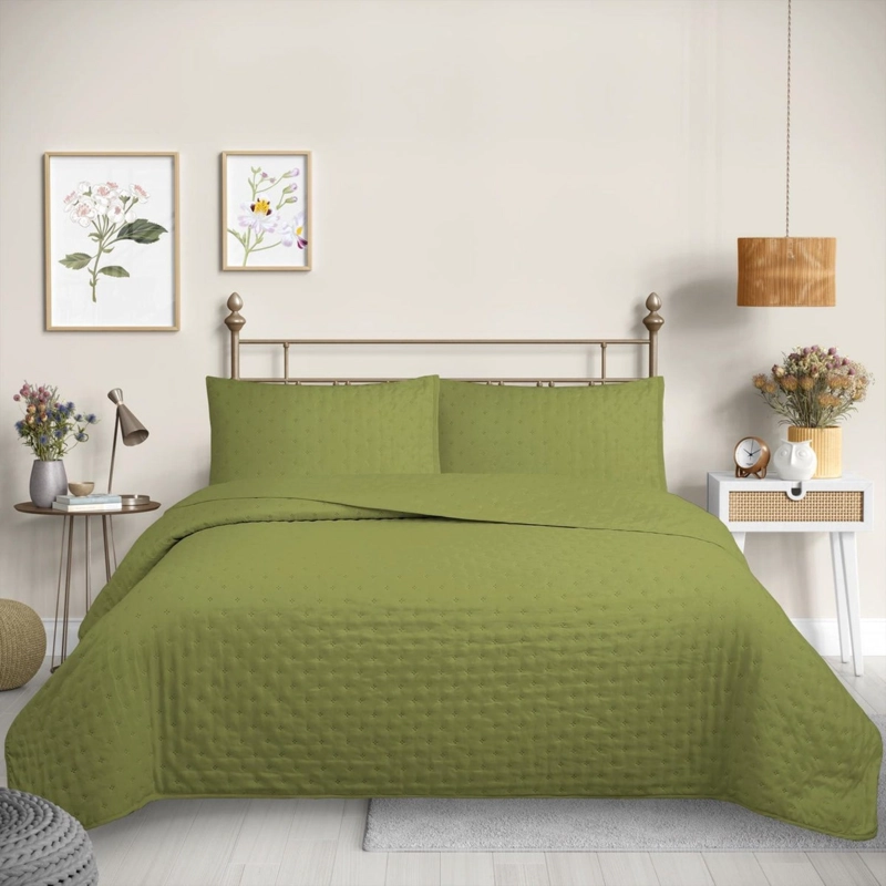 CUBRECAMA QUILT REVERSIBLE KING 250 X 240 CM COLOR OLIVA DELUX COLLECTION MARTINE - 2