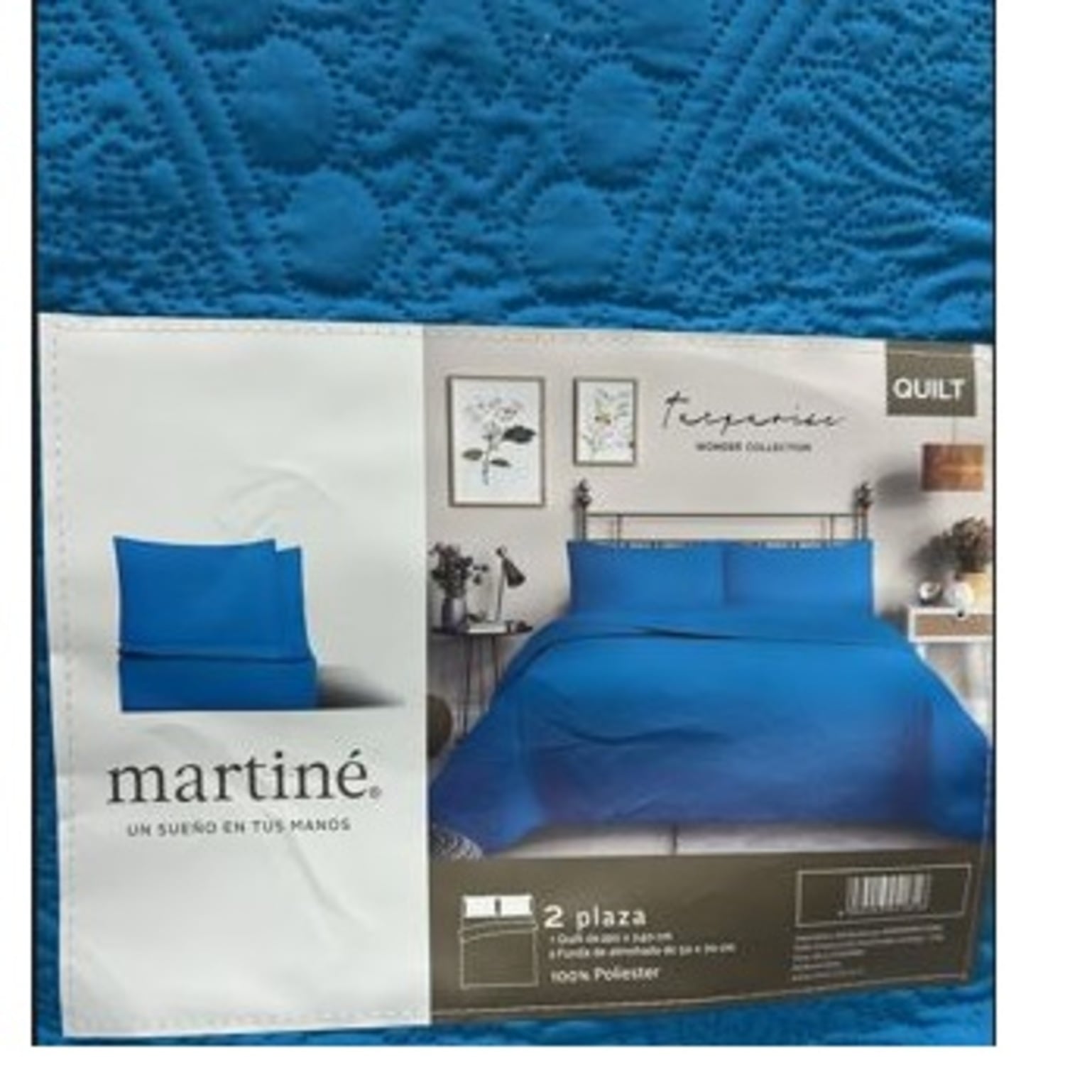 CUBRECAMA QUILT REVERSIBLE 2 PLAZAS TURQUESA - WONDER COLLECTION MARTINE - 2