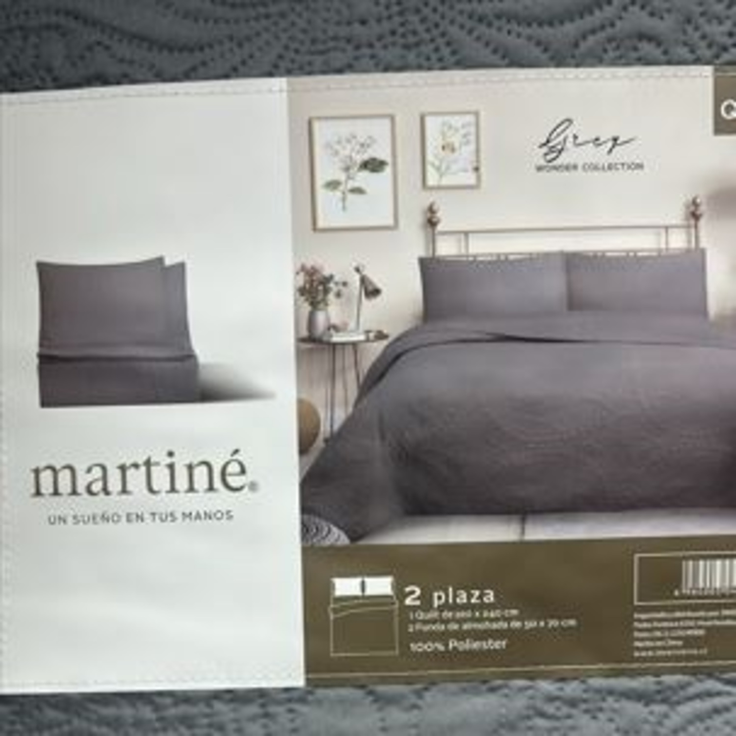 CUBRECAMA QUILT REVERSIBLE 2 PLAZAS GRIS - WONDER COLLECTION MARTINE - 3
