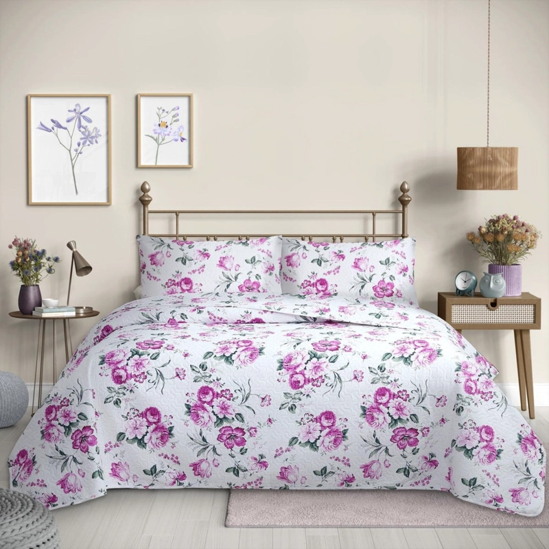 CUBRECAMA QUILT REVERSIBLE 1,5 PLAZAS ESTAMPADO ROJO FLOWERS COLLECTION MARTINE - 1