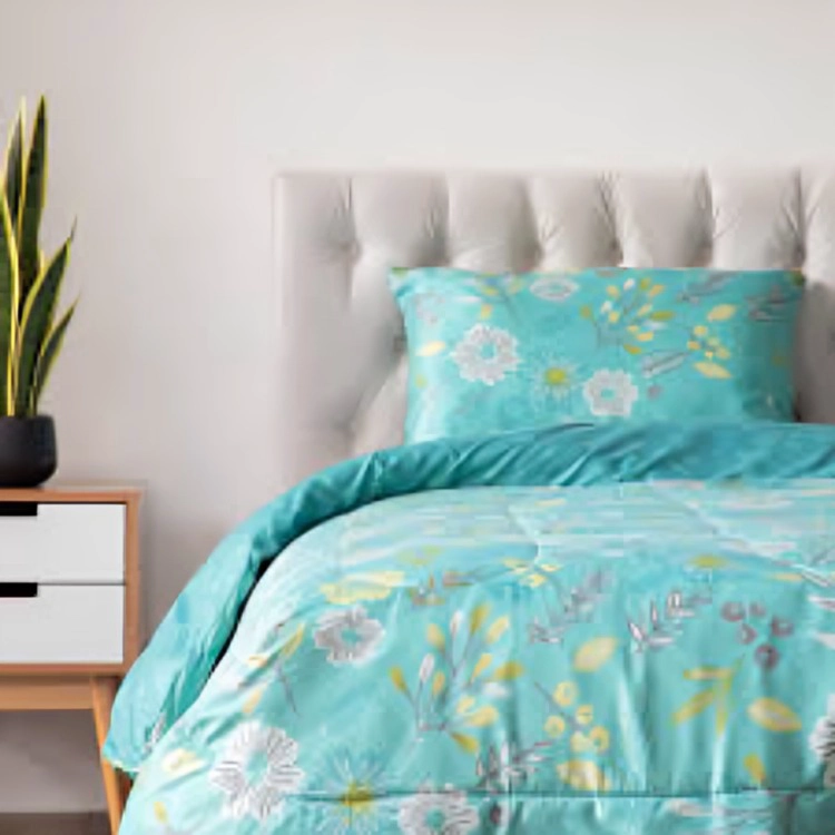 PLUMON ESTAMPADO 2 PLAZAS / FLORES TURQUESA – KEY HOME - 2