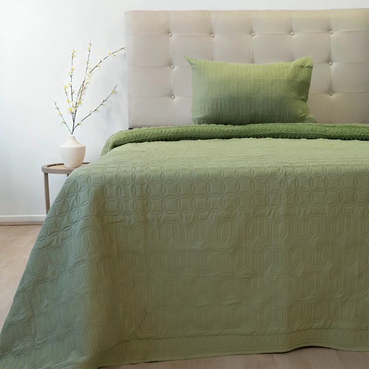 QUILT HOTPRESS VIENA CON SHERPA 1.5 PLAZAS / VERDE OLIVA – DORAL - 2
