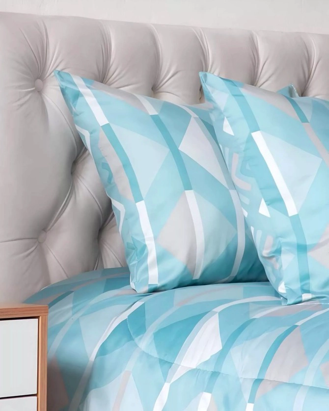 PLUMON ESTAMPADO 2 PLAZAS / GEOME TRICO AQUA – KEY HOME - 1