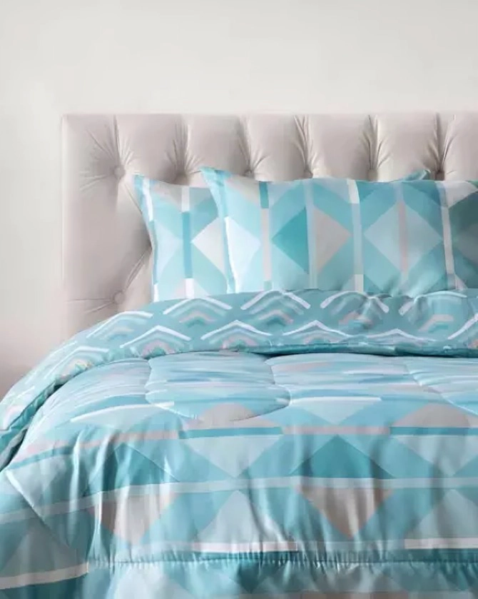 PLUMON ESTAMPADO 2 PLAZAS / GEOME TRICO AQUA – KEY HOME - 3