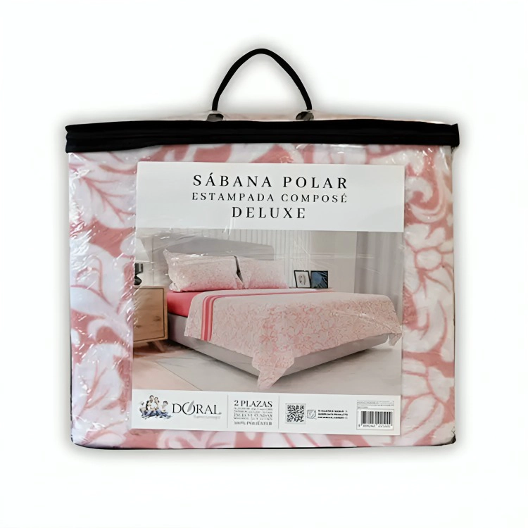 SABANAS DE POLAR COMPOSE  2 PLAZAS / HOJAS CORAL BLANCO – DORAL - 1