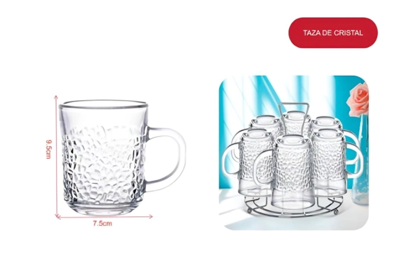 SET 6 TAZA DE VIDRIO TEXTURIZADA CON ASA PARA CAFE  O TE - 1