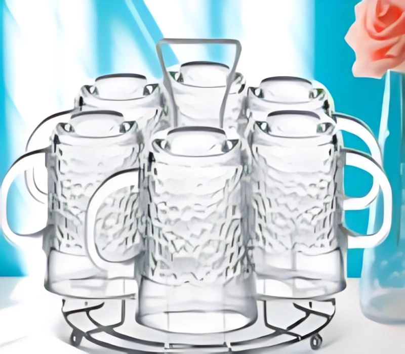 SET 6 TAZA DE VIDRIO TEXTURIZADA CON ASA PARA CAFE  O TE - 2