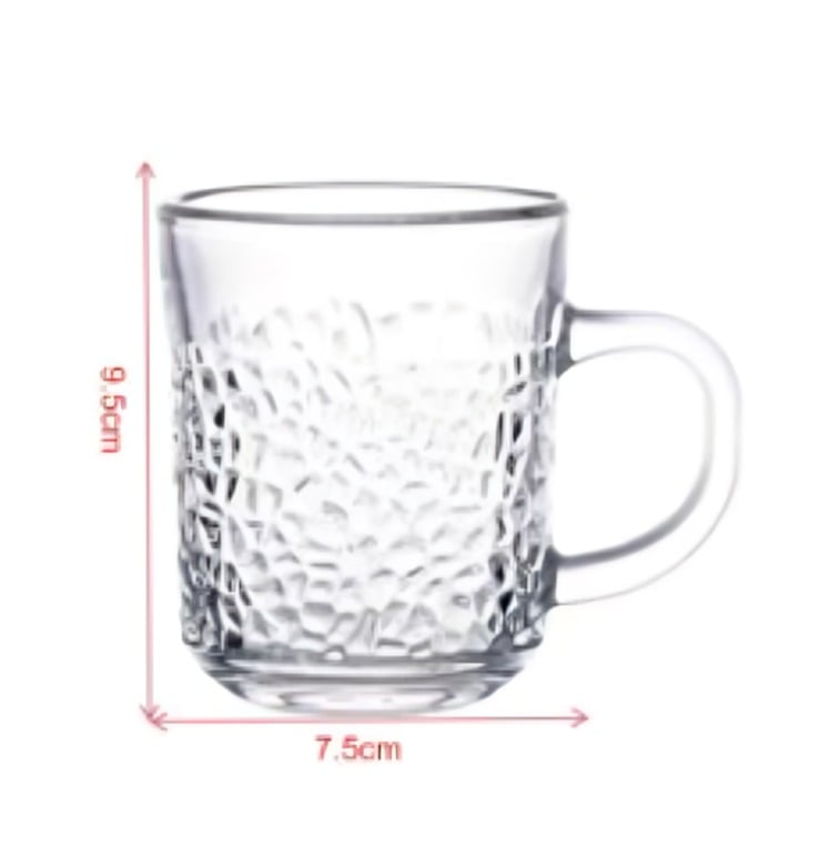 SET 6 TAZA DE VIDRIO TEXTURIZADA CON ASA PARA CAFE  O TE - 3