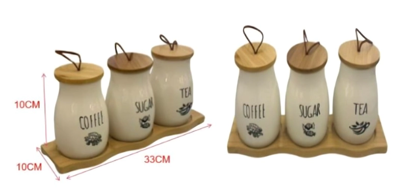 SET ESPECIERO 3 PIEZAS CON BASE TARROS PARA CAFE  AZUCAR Y TE - 2