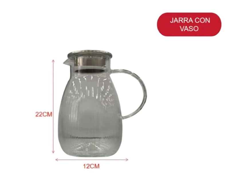 JARRA DE VIDRIO 22 CM CON TAPA JARRA PARA AGUA O JUGOS - 2
