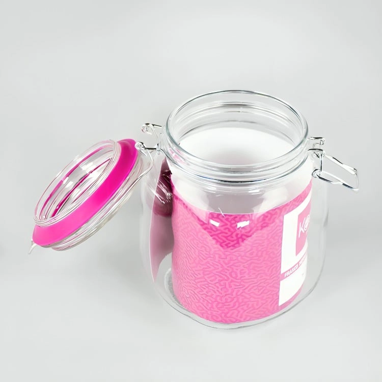 FRASCO CONTENEDOR HERMETICO DE VIDRIO GRANDE 1000ML KEEP ROSA - 2