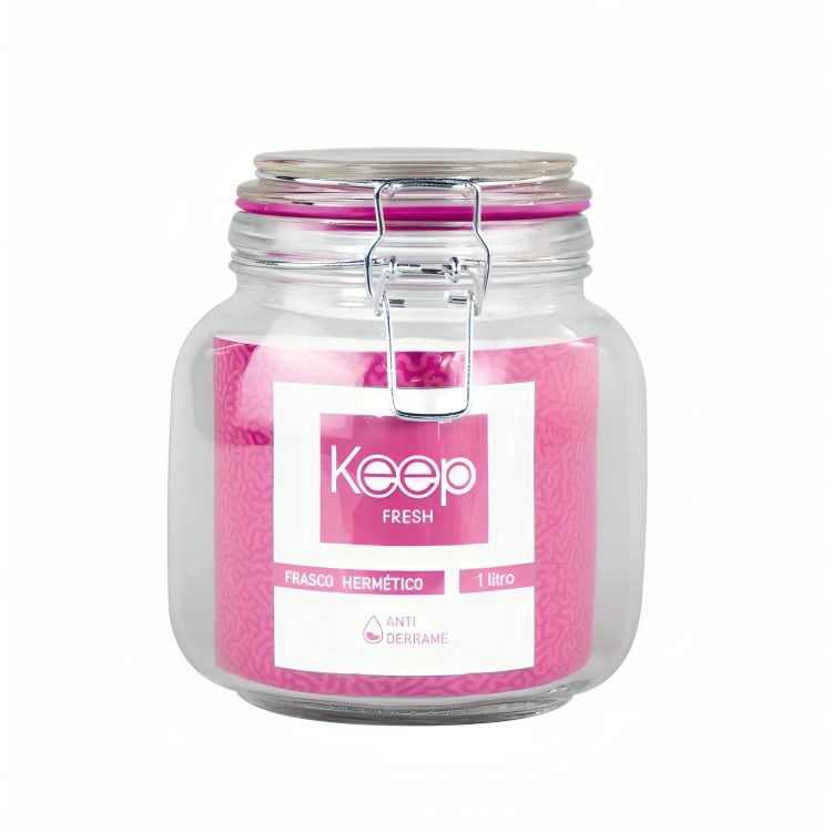 FRASCO CONTENEDOR HERMETICO DE VIDRIO GRANDE 1000ML KEEP ROSA - 3