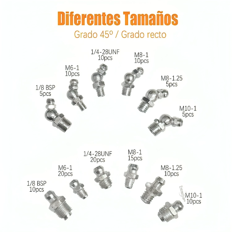 130PCS SURTIDO DE BOQUILLAS GRASERAS HIDRAULICAS ENGRASE - 2
