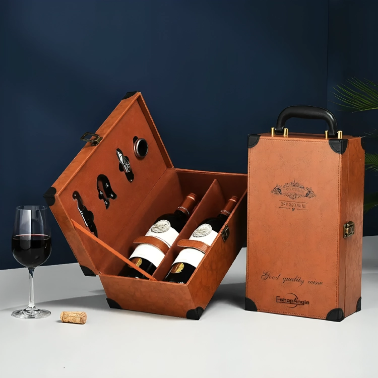 CAJA PARA VINOS MALETA DE CUERO CON ACCESORIOS - 1