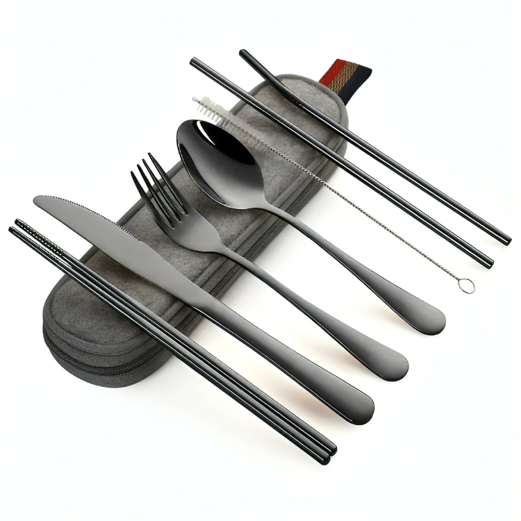 JUEGO DE CUBIERTOS PORTATILES ACERO INOXIDABLE DE 8 PIEZAS - 2