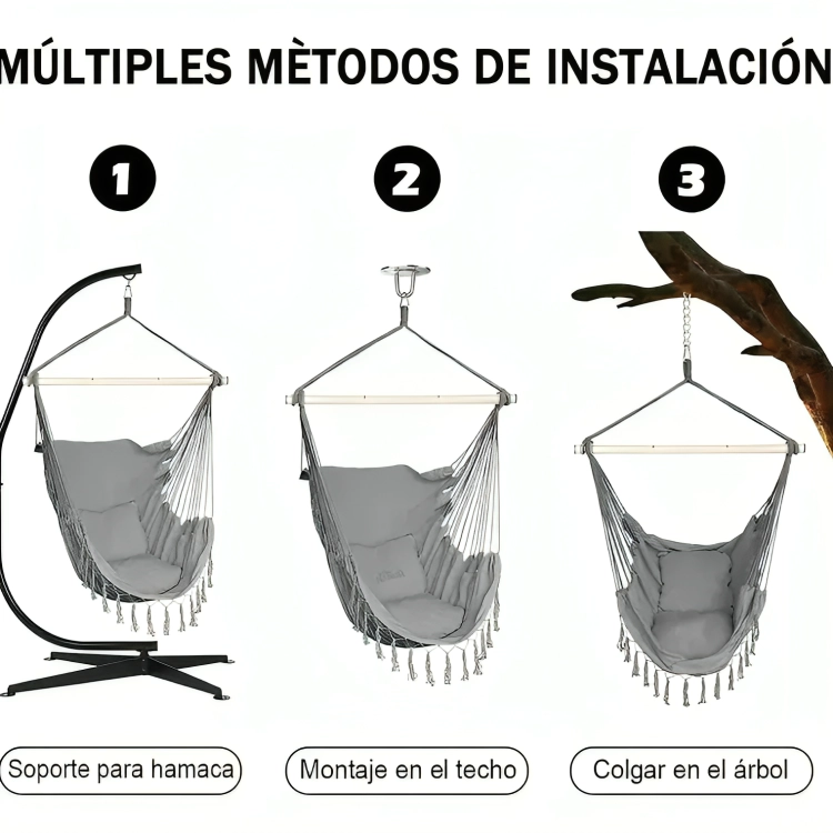 SILLA HAMACA COLGANTE COLUMPIO CON COJIN +KIT DE INSTALACION - 2