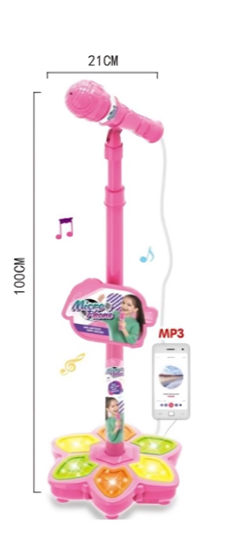MICROFONO INFANTIL CON PEDESTAL Y CONEXION MP3 ROSADO - 1