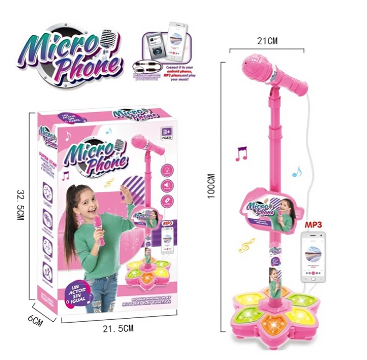 MICROFONO INFANTIL CON PEDESTAL Y CONEXION MP3 ROSADO - 2