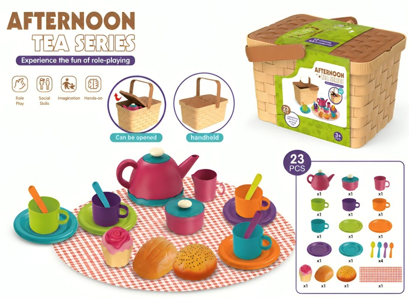 JUEGO DE TE  INFANTIL TIPO PICNIC CON CANASTA Y ACCESORIOS - 1